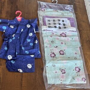 Floral Blue Baby size and Mint Yukata Women one size Set